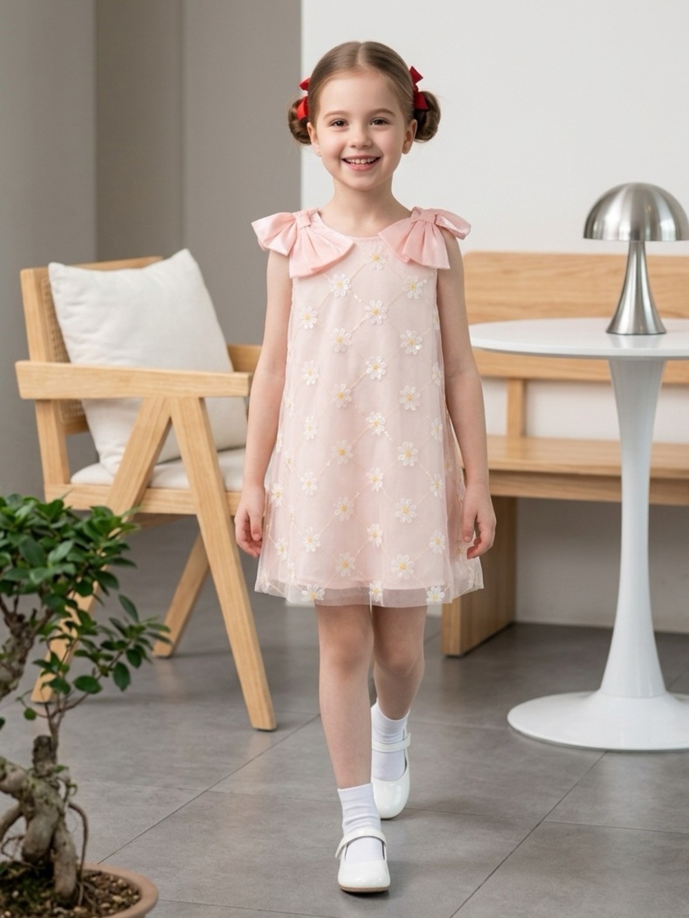 NWT Doe A Dear Toddler Girls Pink Sequined Daisy Mesh Dress- Size 3T
